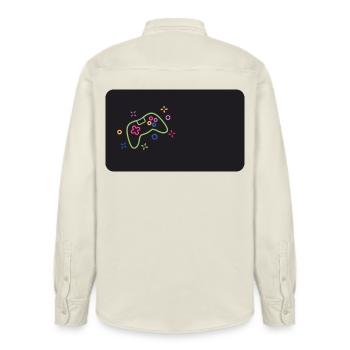 Colorful game controller on black background - Relaxed Fit Unisex Organic Shirt by Stanley/Stella - soft Ecru - Back - AI Model Male 178 light (178cm)