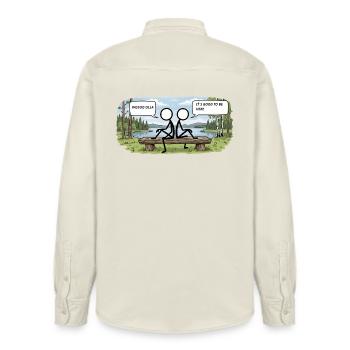 Savo Guys Duo 7 Lakescape bench discussion - Relaxed Fit Unisex Organic Shirt by Stanley/Stella - soft Ecru - Back - AI Model Male 178 light (178cm)