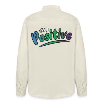 Stay positive - Relaxed Fit Unisex Organic Shirt by Stanley/Stella - soft Ecru - Back - AI Model Male 178 light (178cm)
