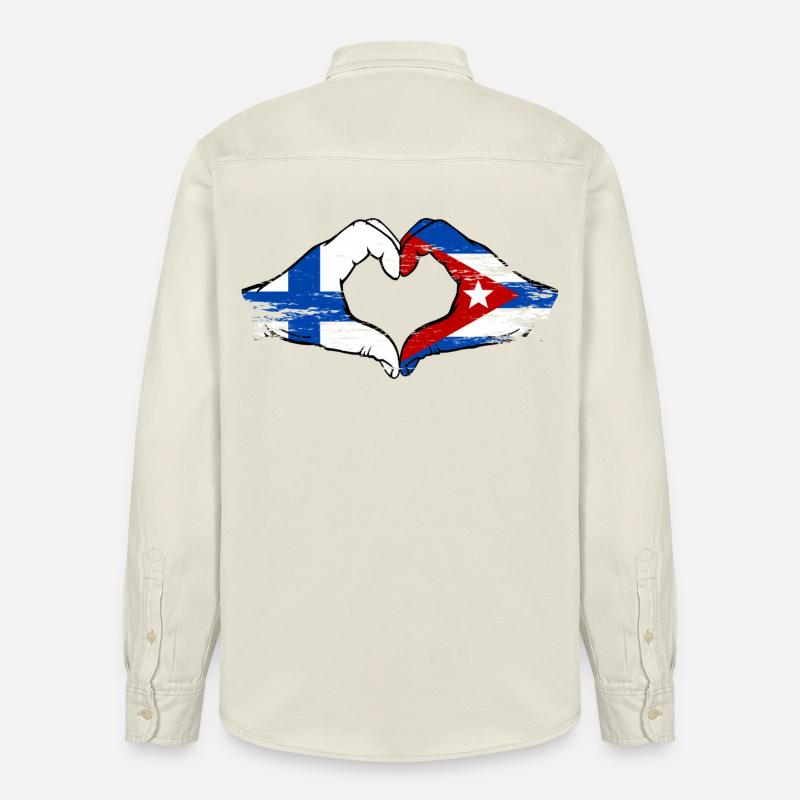 Finlande Drapeau Cuba Mains Cœur - Chemise unisexe coupe décontractée bio Stanley/Stella - écru doux
