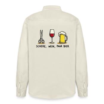 Ciseaux, vin, couple, bière, drôle, jeu de mots de fête - Chemise unisexe coupe décontractée bio Stanley/Stella - écru doux - Dos - AI Model Male 178 light (178cm)