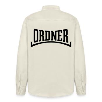 Ordner (Ordnung / Security / Konkav / Black) - Relaxed Fit Unisex Organic Hemd von Stanley/Stella - Natur - Hinten - AI Model Male 178 light (178cm)