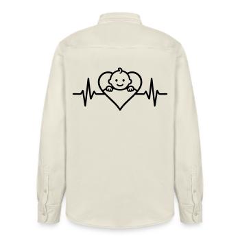 Heart Baby Pregnancy - Relaxed Fit Unisex Organic Shirt by Stanley/Stella - soft Ecru - Back - AI Model Male 178 light (178cm)