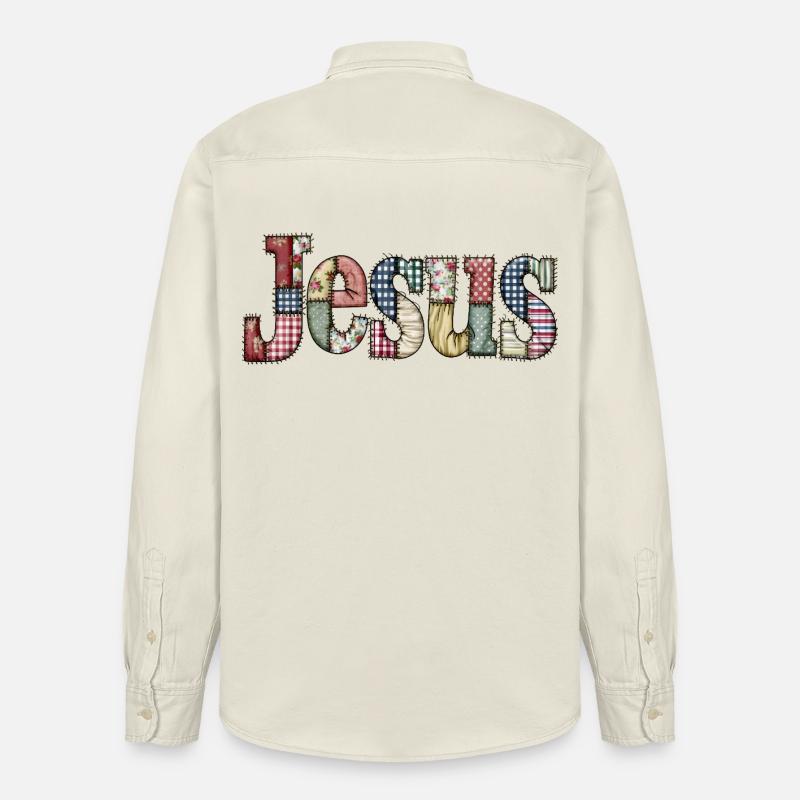 Patchwork Jesus Schriftzug - Relaxed Fit Unisex Organic Hemd von Stanley/Stella - Natur