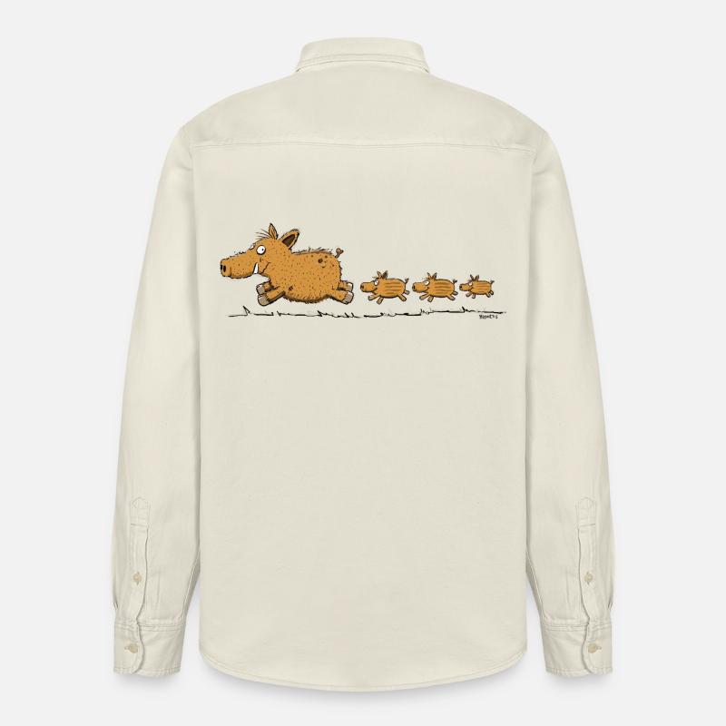 Cinghiale selvatico con piccoli, balena, foresta, cacciatore - Camicia da lavoro Unisex Stanley/Stella - ecru morbido