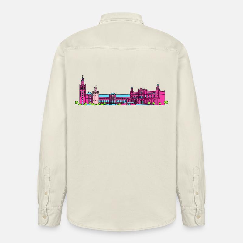 Sevillaer Stadtskyline Plaza de España Linienkunst - Relaxed Fit Unisex Organic Hemd von Stanley/Stella - Natur