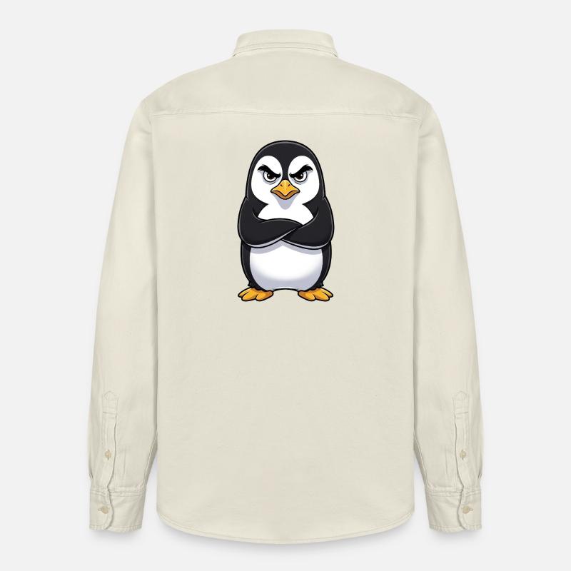 Grumpy Penguin Cartoon Sour Grumpy Annoyed - Relaxed Fit Unisex Organic Shirt by Stanley/Stella - soft Ecru