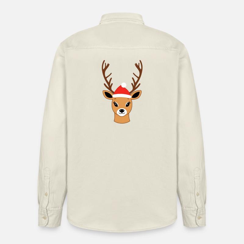 Renne avec chapeau de Père Noël - Chemise unisexe coupe décontractée bio Stanley/Stella - écru doux