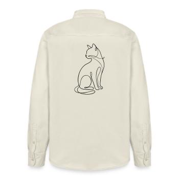 Einzeilige sitzende Katzensilhouette - Relaxed Fit Unisex Organic Hemd von Stanley/Stella - Natur - Hinten - AI Model Male 178 light (178cm)