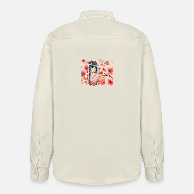 Kirschblüten Kimono Panel Portrait - Relaxed Fit Unisex Organic Hemd von Stanley/Stella - Natur