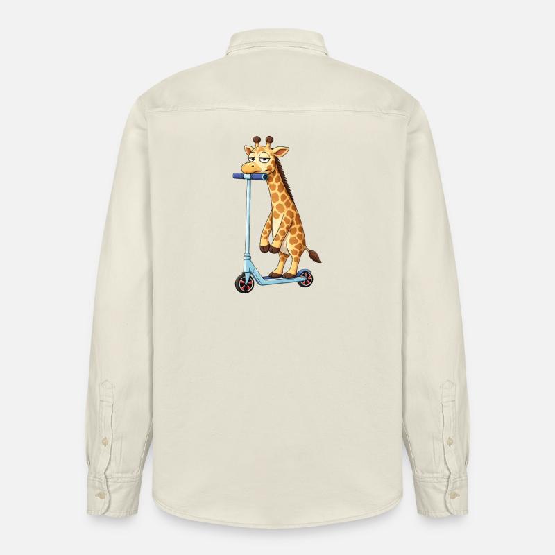 Süße Giraffe Roller Scooter Freundschaft Cartoon - Relaxed Fit Unisex Organic Hemd von Stanley/Stella - Natur