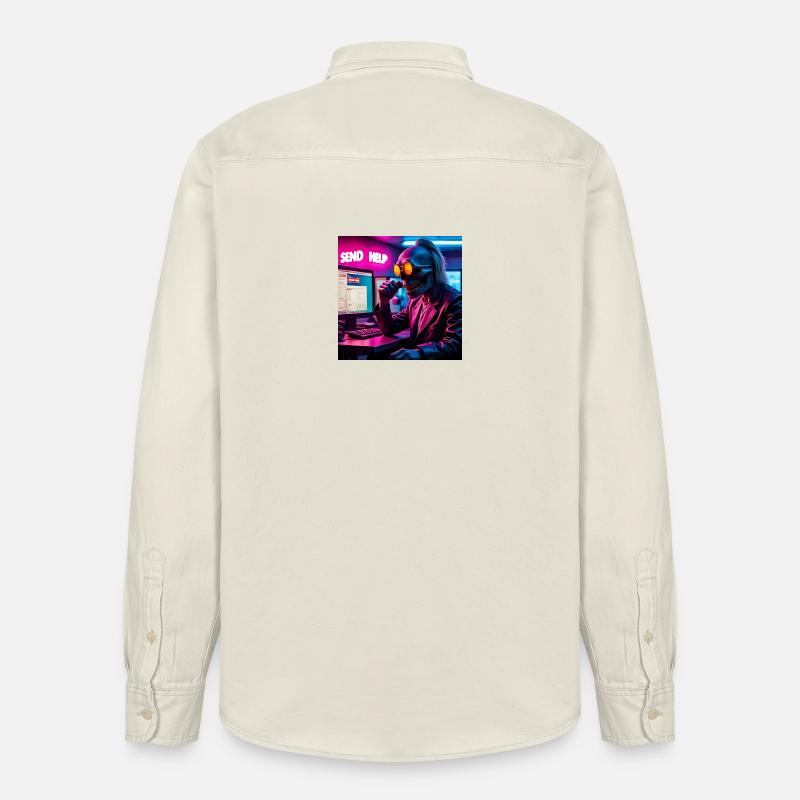Cyberpunk Neon-Skull Hacker Send Help Design - Relaxed Fit Unisex Organic Hemd von Stanley/Stella - Natur