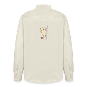 Cute Cat Waiting Outside the Door - Relaxed Fit Unisex Organic Shirt by Stanley/Stella - soft Ecru - Back - AI Model Male 178 light (178cm)