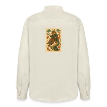 Fox Warriors and Dragons in Battle Form - Relaxed Fit Unisex Organic Shirt by Stanley/Stella - soft Ecru - Back - AI Model Male 178 light (178cm)
