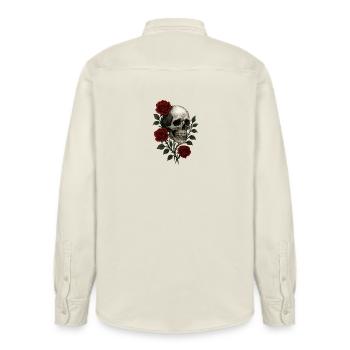 Gothic Totenschädel mit romantischen Rosen Design - Relaxed Fit Unisex Organic Hemd von Stanley/Stella - Natur - Hinten - AI Model Male 178 light (178cm)