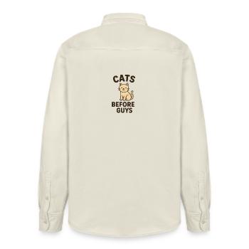Cats Before Guys - Relaxed Fit Unisex Organic Shirt by Stanley/Stella - soft Ecru - Back - AI Model Male 178 light (178cm)