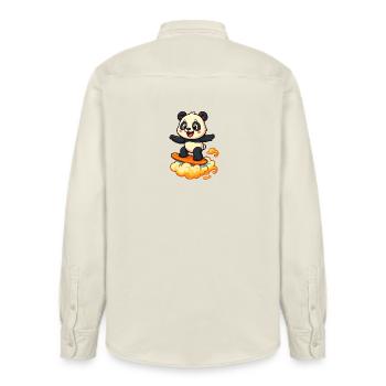 Panda Surfer cartoon Design - Relaxed Fit Unisex Organic Shirt by Stanley/Stella - soft Ecru - Back - AI Model Male 178 light (178cm)