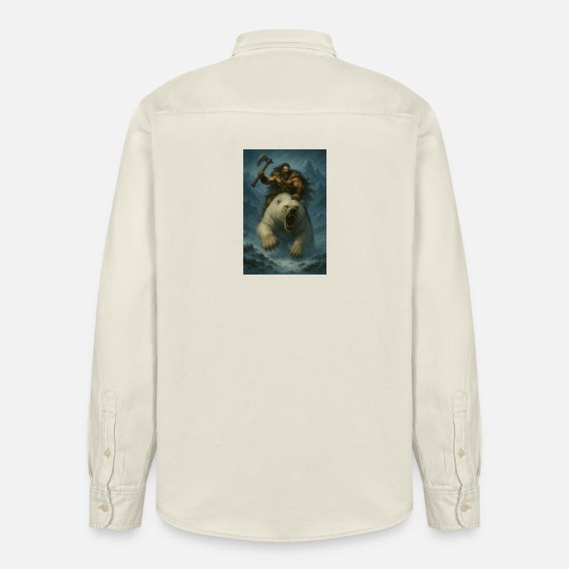 Wikingerkrieger auf Eisbär – Fa-Illustration - Relaxed Fit Unisex Organic Hemd von Stanley/Stella - Natur