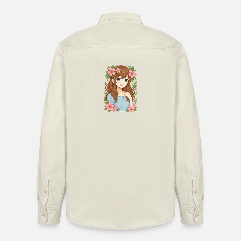 Blütenkranz Anime Mädchen - Relaxed Fit Unisex Organic Hemd von Stanley/Stella - Natur