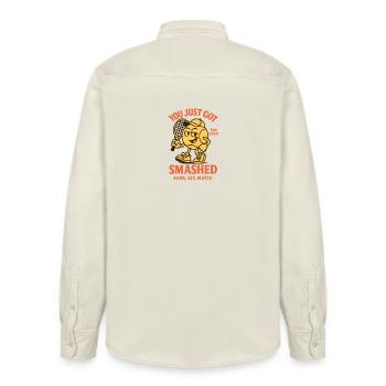 YOU JUST GOT SMASHED - Relaxed Fit Unisex Organic Shirt by Stanley/Stella - soft Ecru - Back - AI Model Male 178 light (178cm)
