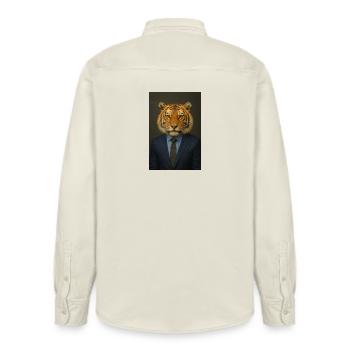 Tiger in business suit - Relaxed Fit Unisex Organic Shirt by Stanley/Stella - soft Ecru - Back - AI Model Male 178 light (178cm)