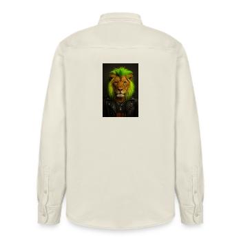 Lion NeonPunk in leather look - Relaxed Fit Unisex Organic Shirt by Stanley/Stella - soft Ecru - Back - AI Model Male 178 light (178cm)