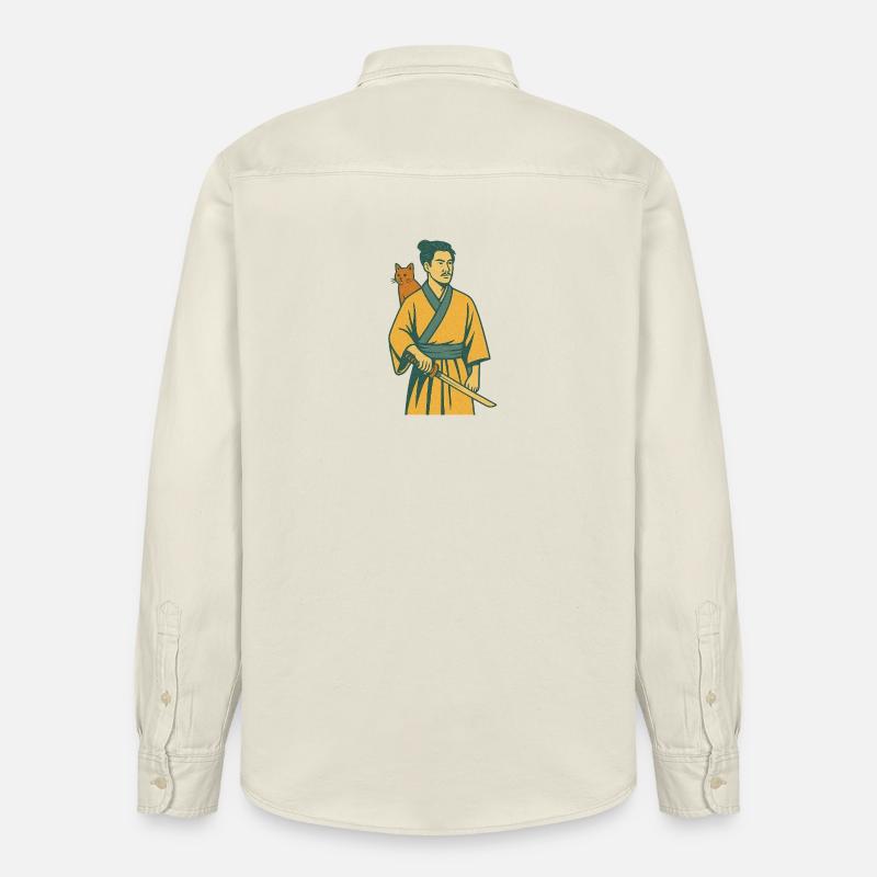 Samouraï avec chat - Chemise unisexe coupe décontractée bio Stanley/Stella - écru doux