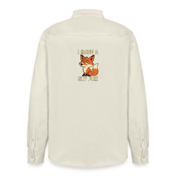 Schlauer Fuchs Cartoon, Sly Fox – Lustiger frecher - Relaxed Fit Unisex Organic Hemd von Stanley/Stella - Natur - Hinten - AI Model Male 178 light (178cm)