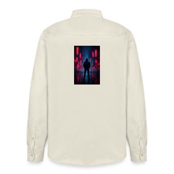 Nachtneon in der Cyberstadt - Relaxed Fit Unisex Organic Hemd von Stanley/Stella - Natur - Hinten - AI Model Male 178 light (178cm)