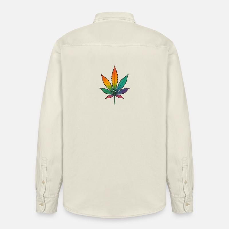 Regenbogen Cannabisblatt Design - Relaxed Fit Unisex Organic Hemd von Stanley/Stella - Natur