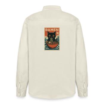 Ramen Katze Retro Poster - Relaxed Fit Unisex Organic Hemd von Stanley/Stella - Natur - Hinten - AI Model Male 178 light (178cm)