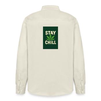 Stay Chill Cannabis Leaf - Relaxed Fit Unisex Organic Shirt by Stanley/Stella - soft Ecru - Back - AI Model Male 178 light (178cm)