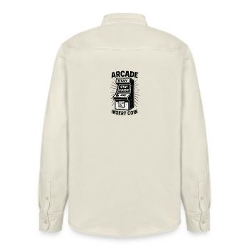 Arcade Classic Insert Coin - Relaxed Fit Unisex Organic Shirt by Stanley/Stella - soft Ecru - Back - AI Model Male 178 light (178cm)