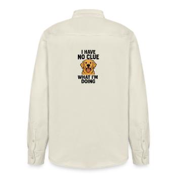 Confused dog with humor - Relaxed Fit Unisex Organic Shirt by Stanley/Stella - soft Ecru - Back - AI Model Male 178 light (178cm)