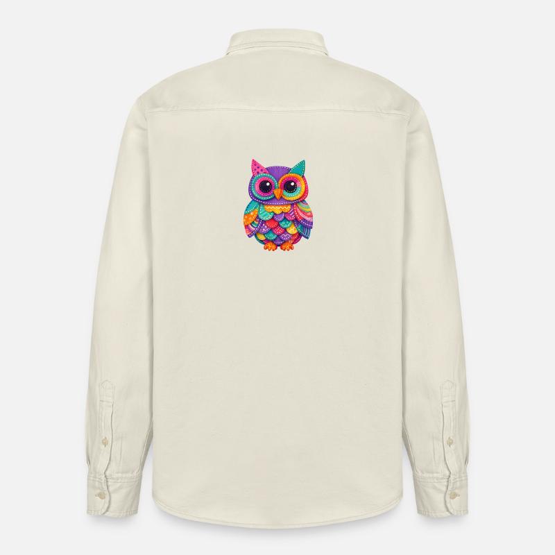 Magie du Hibou en Patchwork - Chemise unisexe coupe décontractée bio Stanley/Stella - écru doux