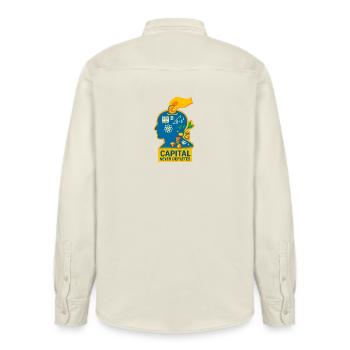 Capital Sparks Knowledge - Relaxed Fit Unisex Organic Shirt by Stanley/Stella - soft Ecru - Back - AI Model Male 178 light (178cm)