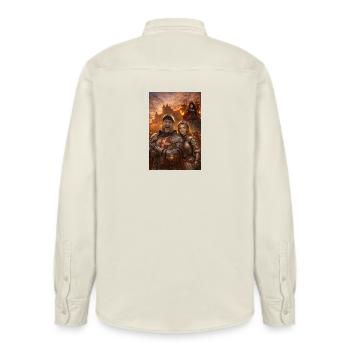 Knight couple and fire figure - Relaxed Fit Unisex Organic Shirt by Stanley/Stella - soft Ecru - Back - AI Model Male 178 light (178cm)