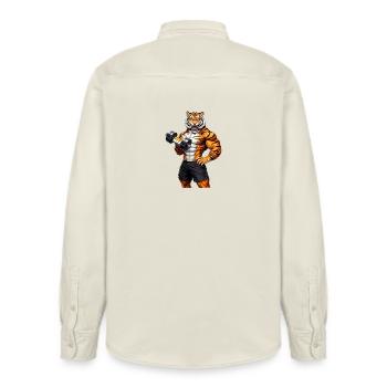 Muscle Tiger Gym Motivation Power Animal - Relaxed Fit Unisex Organic Shirt by Stanley/Stella - soft Ecru - Back - AI Model Male 178 light (178cm)