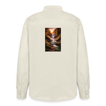 Waterfall in the evening sun - Relaxed Fit Unisex Organic Shirt by Stanley/Stella - soft Ecru - Back - AI Model Male 178 light (178cm)