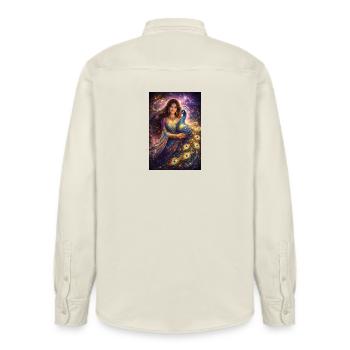 Mystical Indian Woman with Peacock - Relaxed Fit Unisex Organic Shirt by Stanley/Stella - soft Ecru - Back - AI Model Male 178 light (178cm)