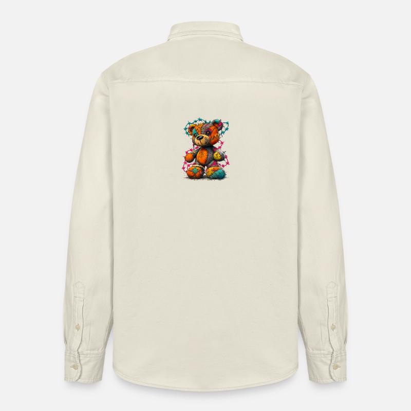 Patchwork Teddybär mit Neonfäden - Relaxed Fit Unisex Organic Hemd von Stanley/Stella - Natur