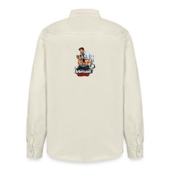 Arbeitszeit Betrug Satire - Relaxed Fit Unisex Organic Hemd von Stanley/Stella - Natur - Hinten - AI Model Male 178 light (178cm)