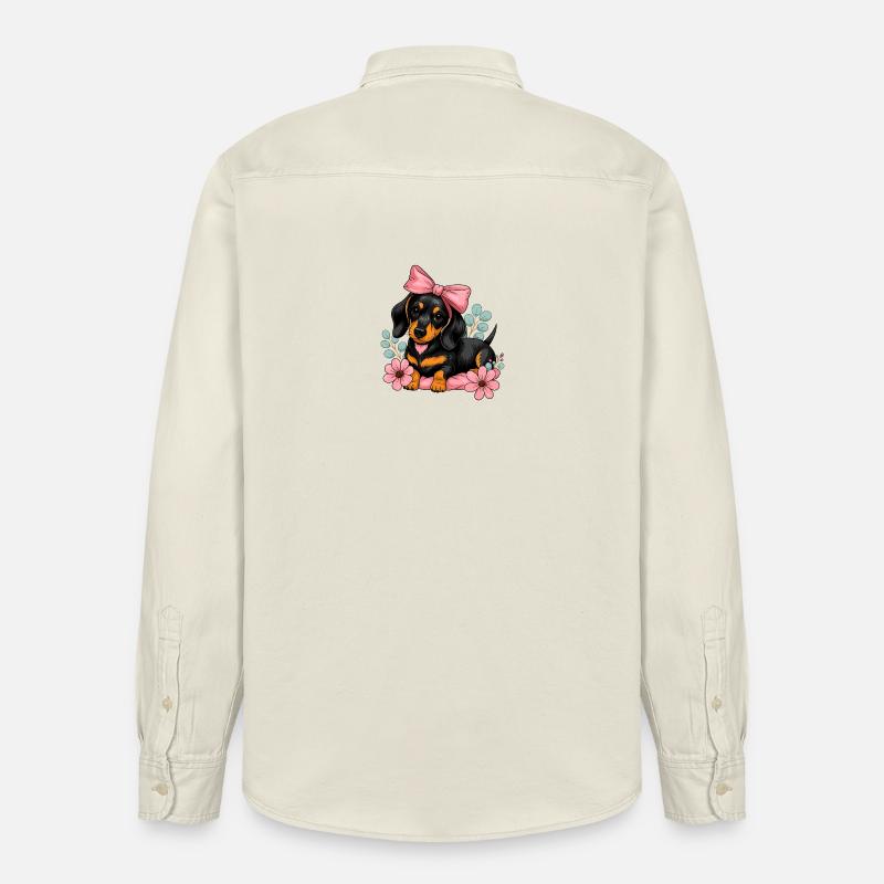 Dackel mit Pinker Schleife und Blumen - Relaxed Fit Unisex Organic Hemd von Stanley/Stella - Natur