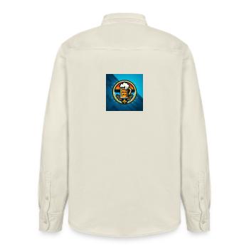Beer Logo 4 - Relaxed Fit Unisex Organic Shirt by Stanley/Stella - soft Ecru - Back - AI Model Male 178 light (178cm)