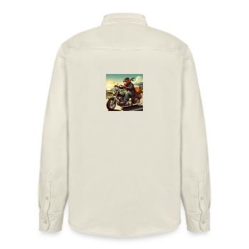 Monkey on motorbike - Relaxed Fit Unisex Organic Shirt by Stanley/Stella - soft Ecru - Back - AI Model Male 178 light (178cm)