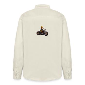 Duck Biker  - Relaxed Fit Unisex Organic Shirt by Stanley/Stella - soft Ecru - Back - AI Model Male 178 light (178cm)