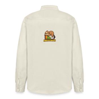 Cute Sloth Energy Saving Logo - Relaxed Fit Unisex Organic Shirt by Stanley/Stella - soft Ecru - Back - AI Model Male 178 light (178cm)