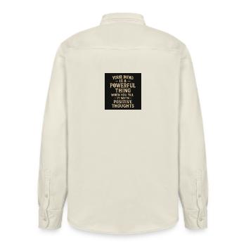 Motivierendes Lemma mit Positiven Gedanken - Relaxed Fit Unisex Organic Hemd von Stanley/Stella - Natur - Hinten - AI Model Male 178 light (178cm)