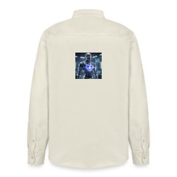 Futuristischer Roboter mit Lichteffekt - Relaxed Fit Unisex Organic Hemd von Stanley/Stella - Natur - Hinten - AI Model Male 178 light (178cm)