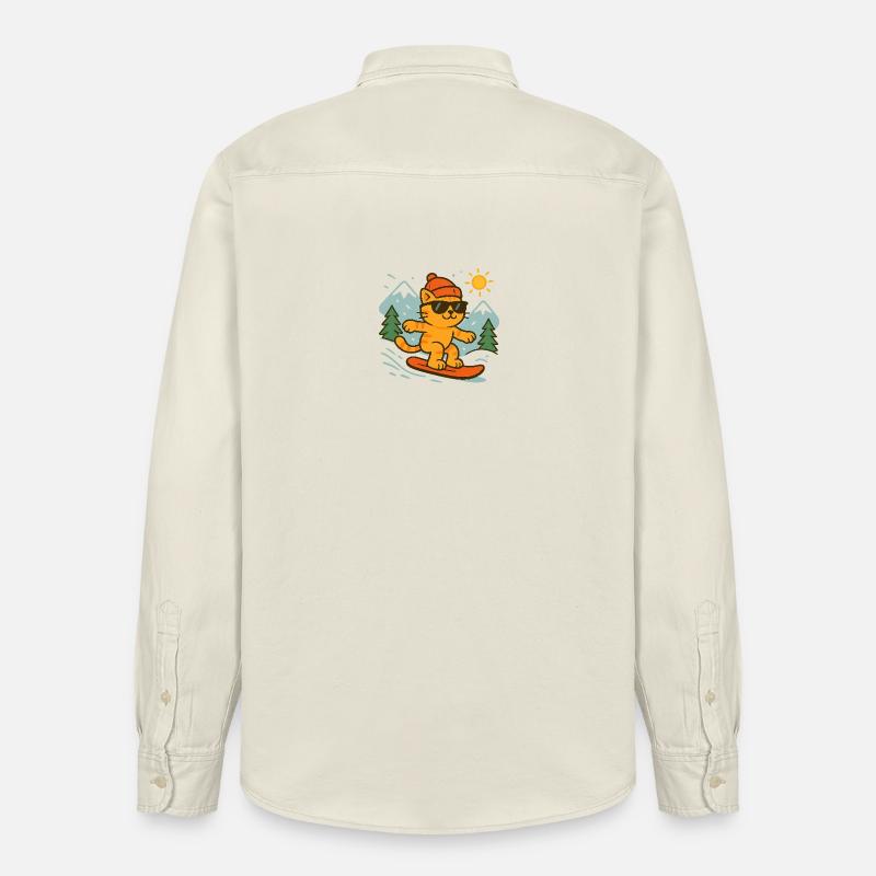 Chat surfeur des cimes en soleil - Chemise unisexe coupe décontractée bio Stanley/Stella - écru doux